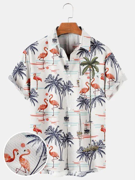 Men Women Vintage Hawaiian Shirt Palm Tree Men's Cotton Plus Size Seersucker Top