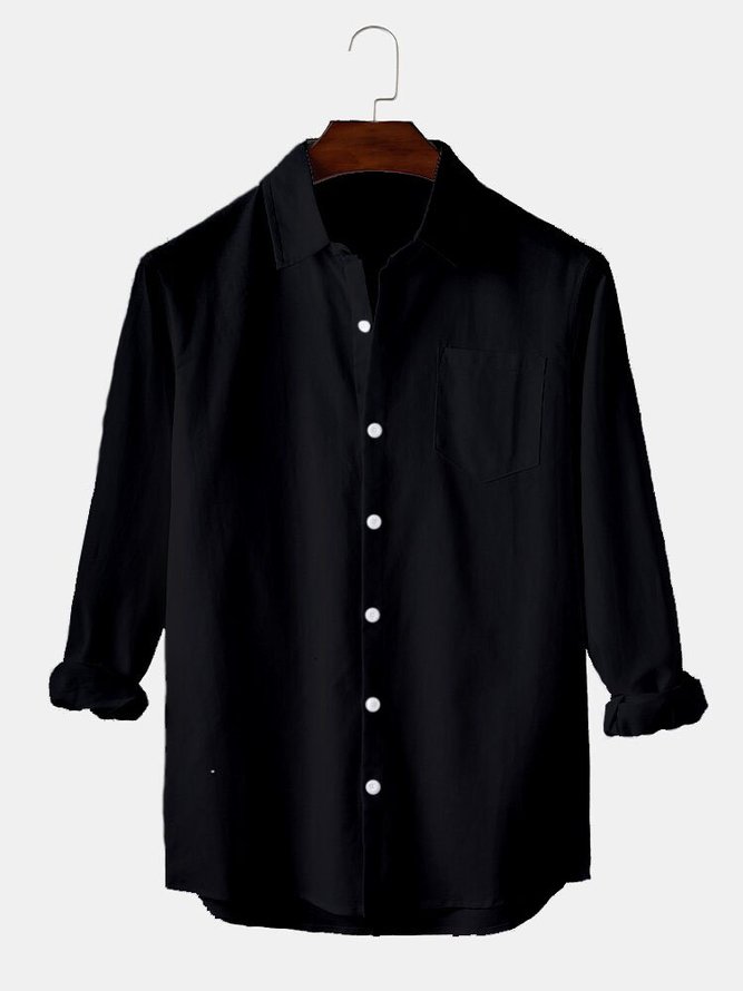 Mens Solid Color Casual Long Sleeve Shirts With Pocket