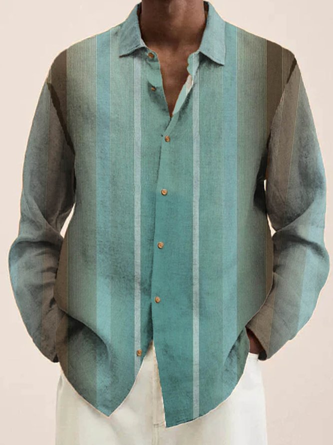 Green Vintage Series Color-Block Cotton-Blend Shirts & Tops