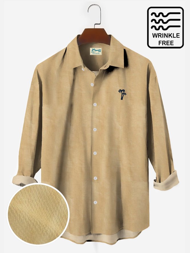 Men's Casual Solid Cotton Linen Shirts  Palm Tree Seersucker Wrinkle Free Plus Size Tops