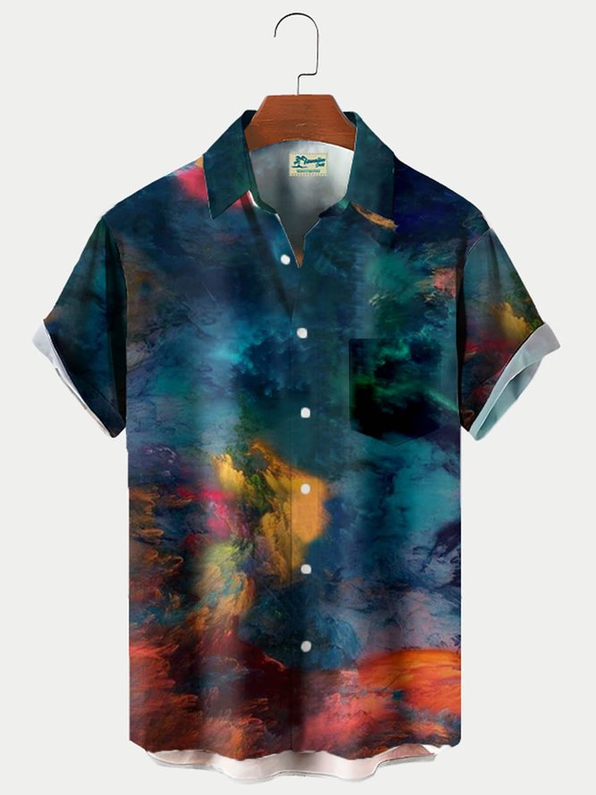 Deep Blue Ombre/tie-Dye Printed Vintage Series Shirts & Tops