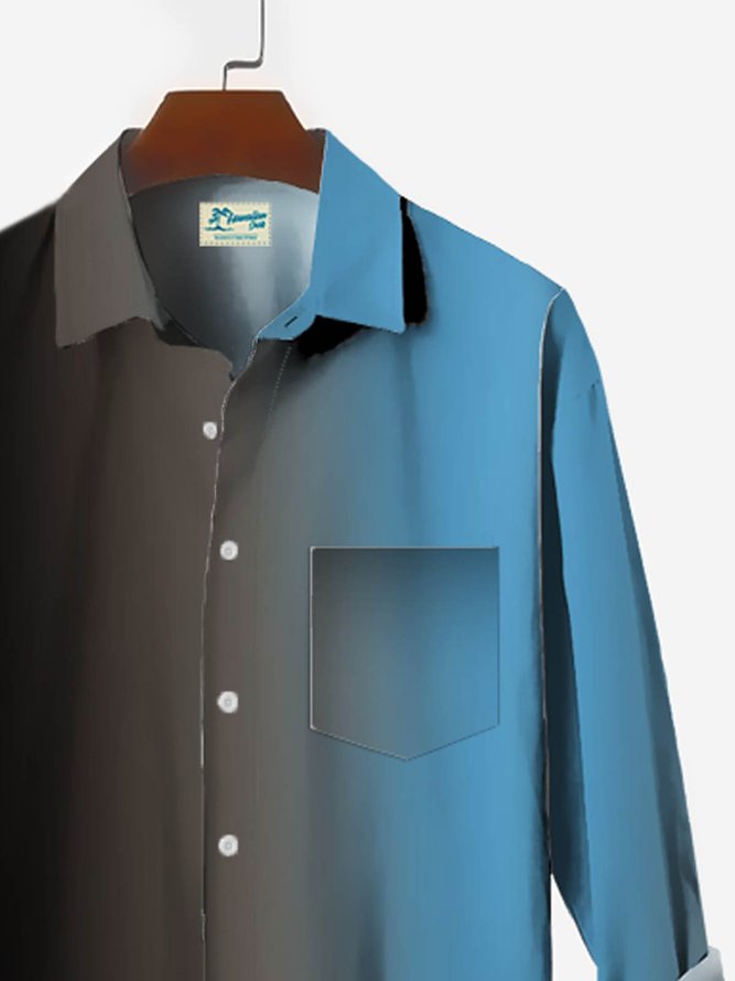 Blue Ombre/tie-Dye Vintage Series Color-Block Cotton-Blend Shirts & Tops