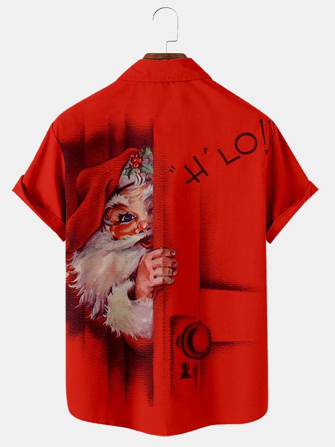 Men's Christmas Print Casual Loose Short Sleeve Shirt With Pocket