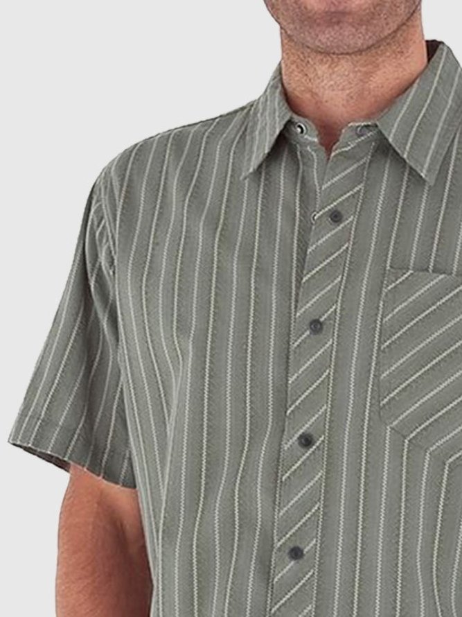 Men's Casual Simple Striped Print Cotton And Linen Guayabera Shirts