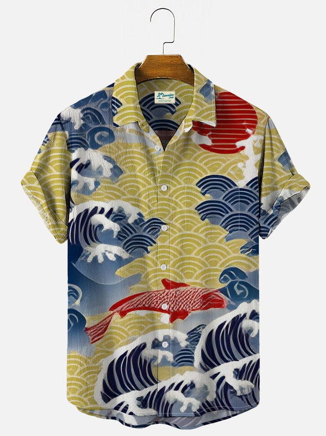 Cotton Linen Men's Japanese Style Beach Hawaiian Short Sleeve Shirt