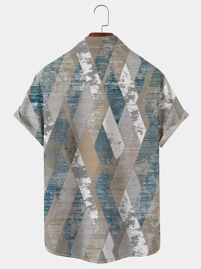 Men's Vintage Gradient Hawaiian Seersucker Wrinkle Free Short Sleeve Shirt