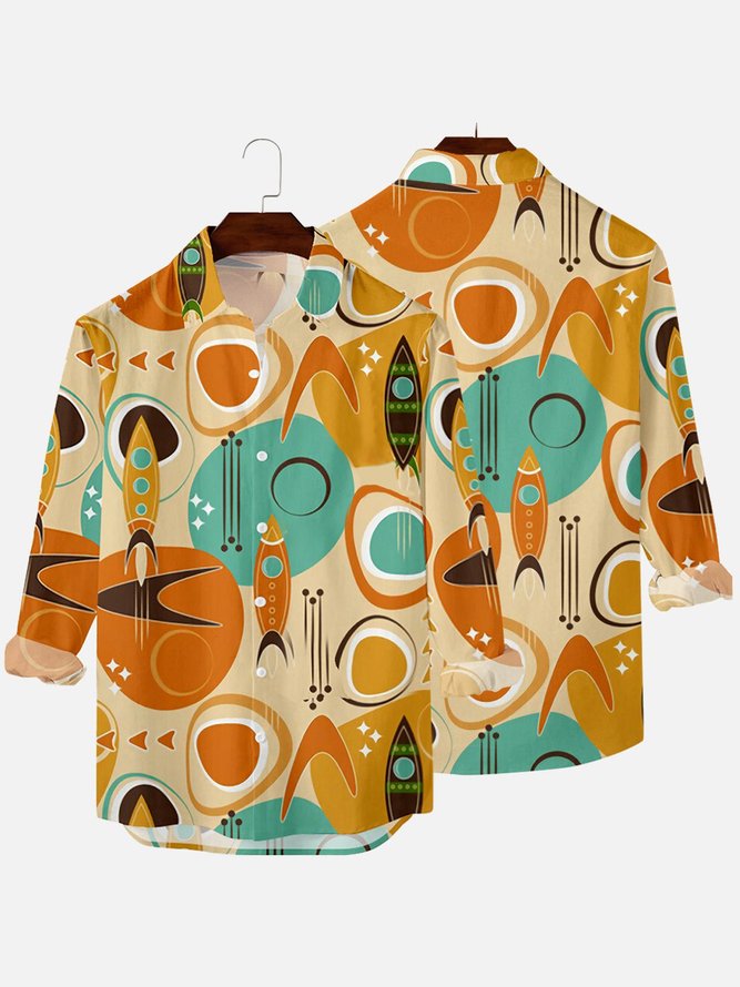 Mens Geometric Vintage Series Wrinkle Free Plus Size Long Shirts