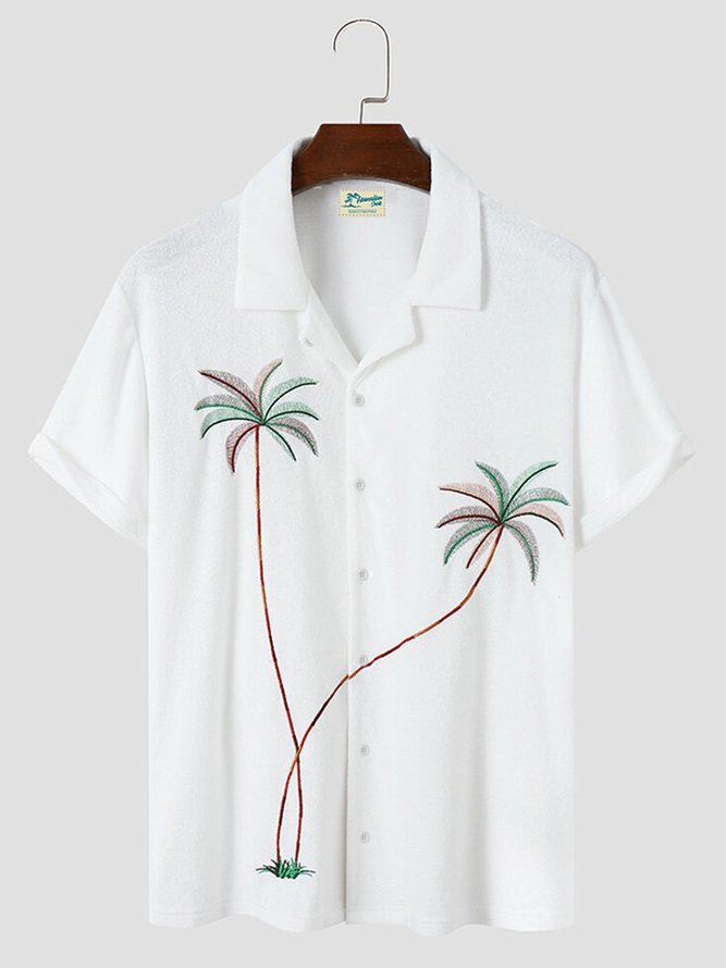 Men's Casual Resort Coconut Print Short Sleeve Collar Shirt