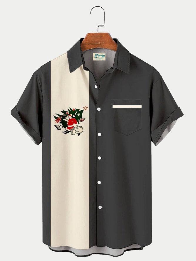 Men's Merry Christmas Graphic Print Short Sleeve Bowling Shirt