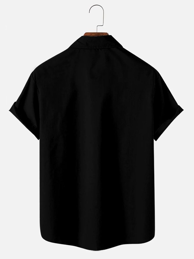 Men's Christmas Contrast Print Short Sleeve Bowling Shirt