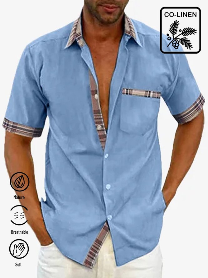 Mans Letter Cotton Linen Short Sleeve Shirts & Tops