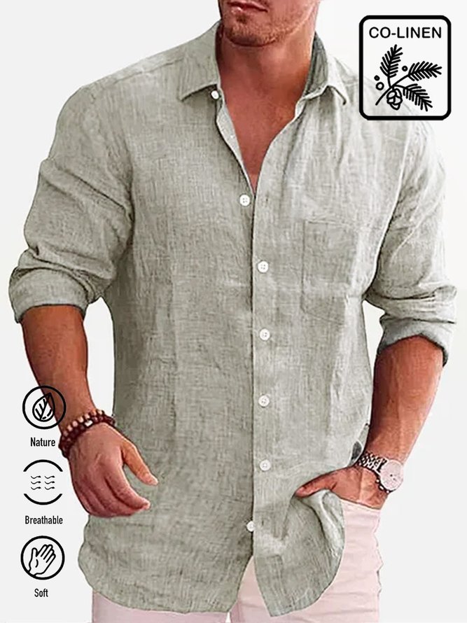 Men's Solid Color Slim Fit Lapel Casual Long Sleeve Shirt