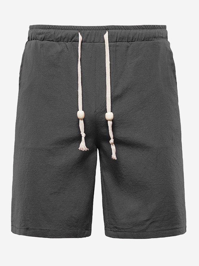 Mens Cotton Linen Casual Series Plus Size Solid Shorts