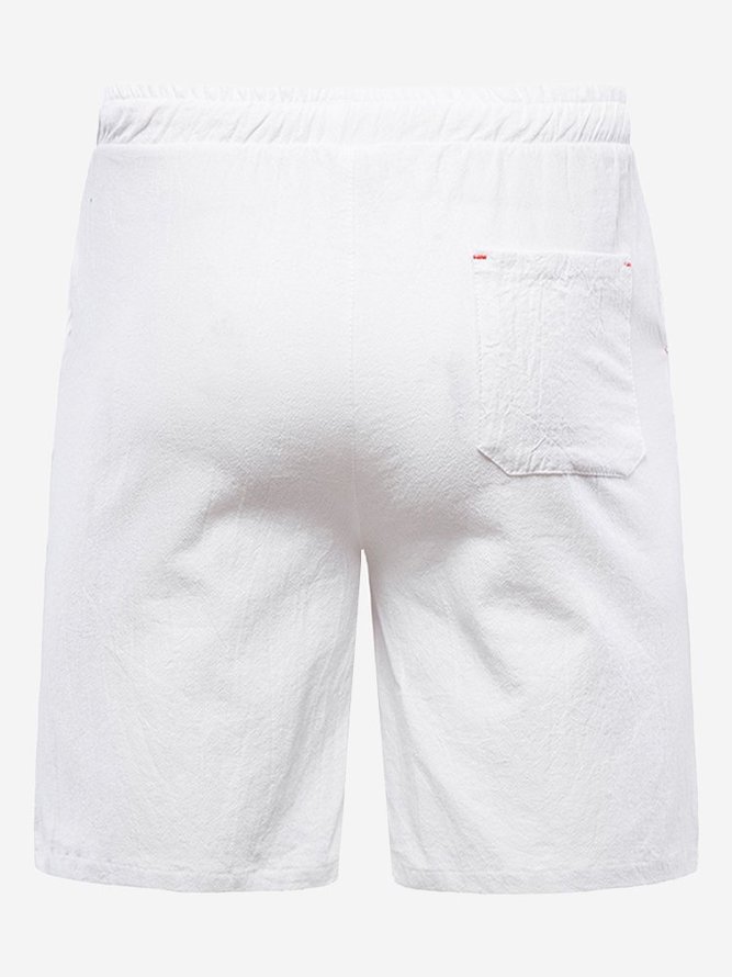 Mens Cotton Linen Casual Series Plus Size Solid Shorts