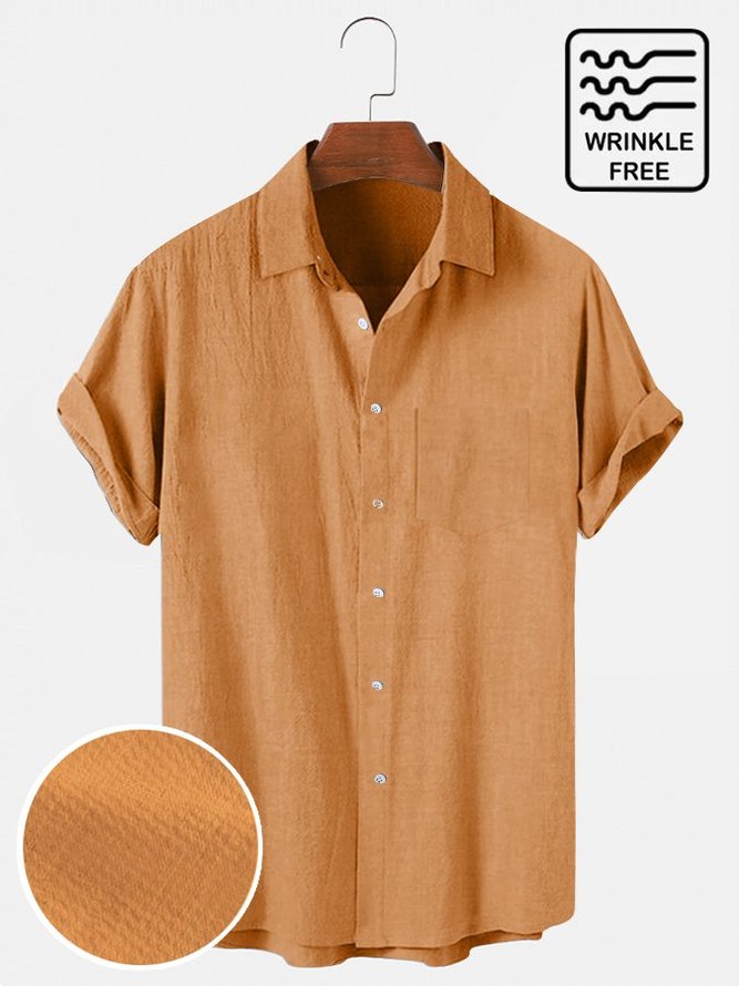 Men's Solid Wrinkle-Free Seersucker Printing Casual Cotton Linen Plus Size Top