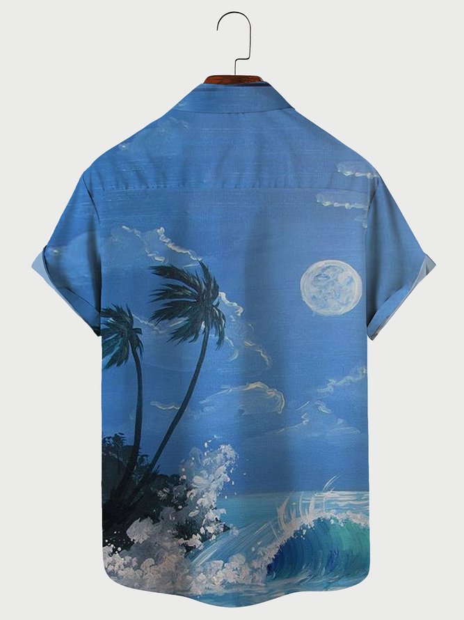 Men's Oil Painting Coconut Print Seekers Wrinkle-Free Short Sleeve Hawaiian Shirt