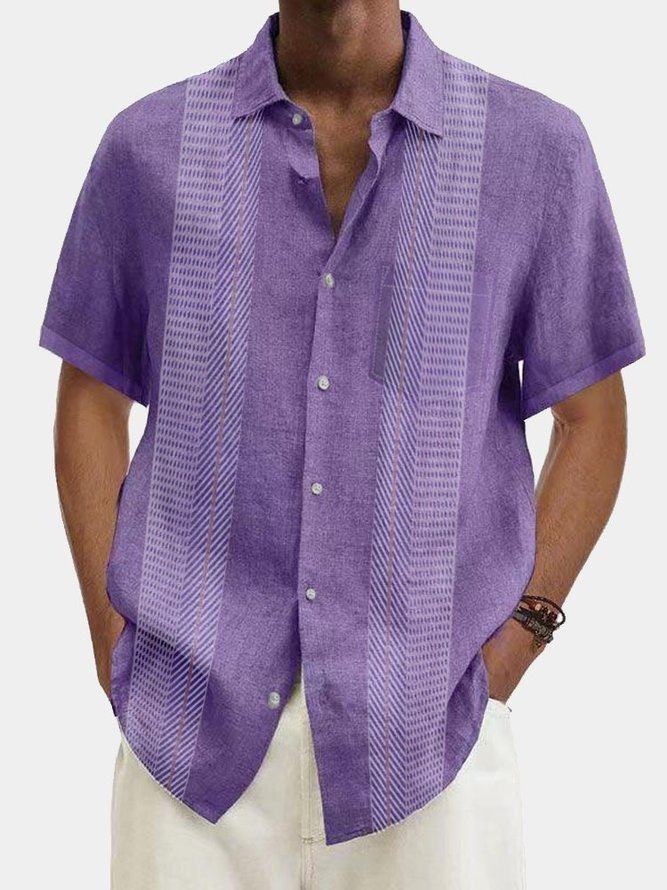 Cotton Linen Breathable Men's Hawaiian Short Sleeve Button-Up Shirt