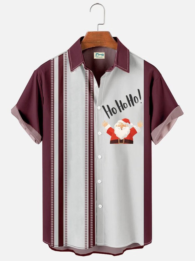 Men's Vintage Bowling Hawaiian Christmas Short Sleeve Shirt