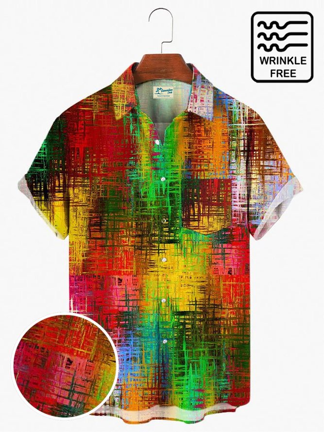 Men's Gradient Textured Print Seekers Wrinkle-Free Short Sleeve Hawaiian Shirt