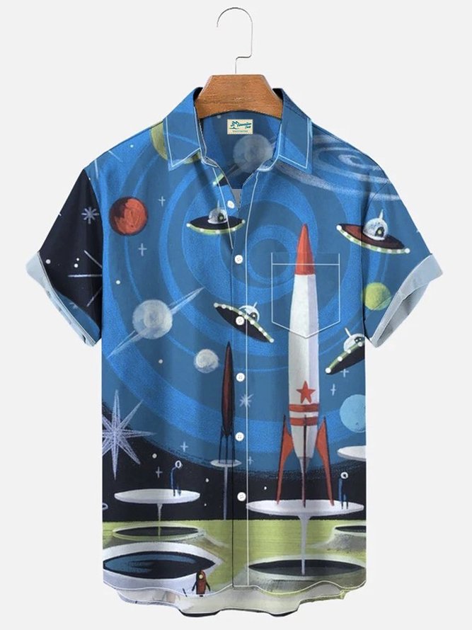 Men's Cartoon Rocket Hawaiian Shirt