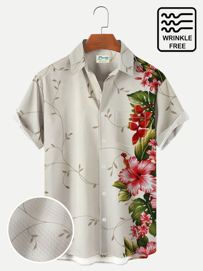 Men's Casual Vacation Hawaiian Hibiscus Print Short Sleeve Shirt