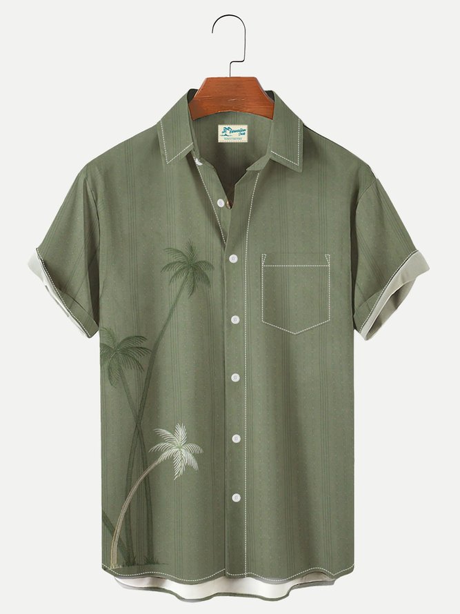 Men's Casual Simple Coconut Print Short Sleeve Hawaiian Shirt