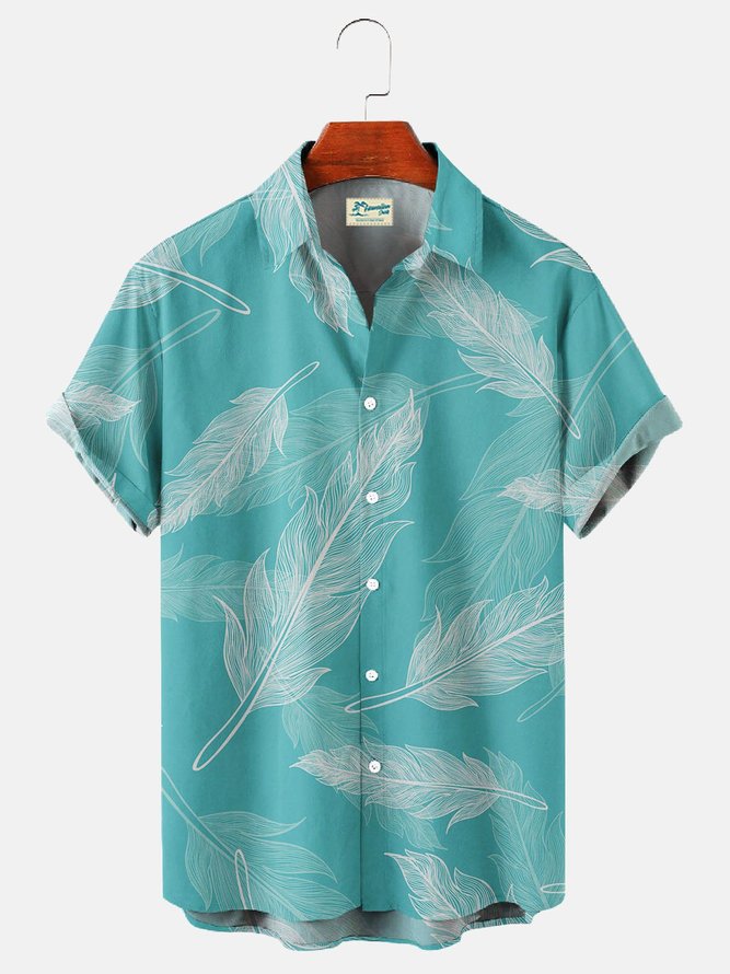 Men's Casual Simple Feather Print Seekers Wrinkle-Free Short Sleeve Hawaiian Shirt