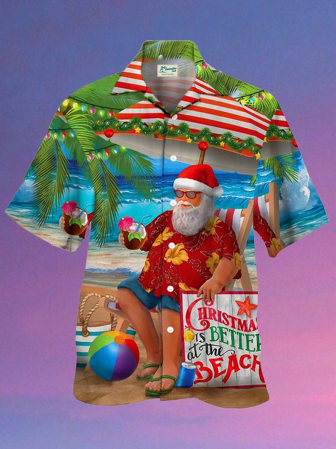 Men's Santa's Christmas Hawaiian Short Sleeve Shirt