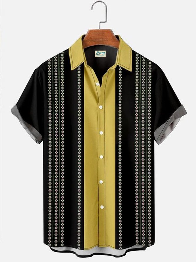 Men's Retro Geometric Hawaiian Short Sleeve Shirt