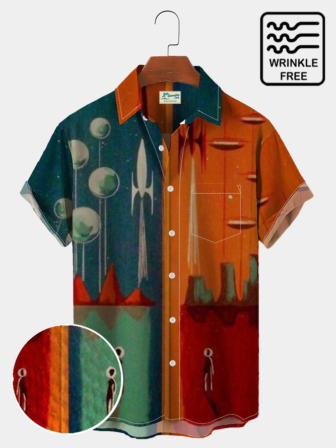 Men's Rocket Aerospace Hawaiian Short Sleeve Seersucker Wrinkle Free Shirt