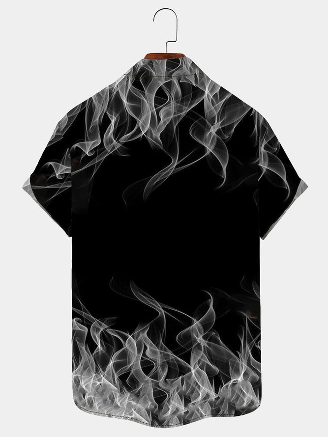 Men's Black Vintage Shirts Gradient Flame Art Anti-Wrinkle Plus Size Tops