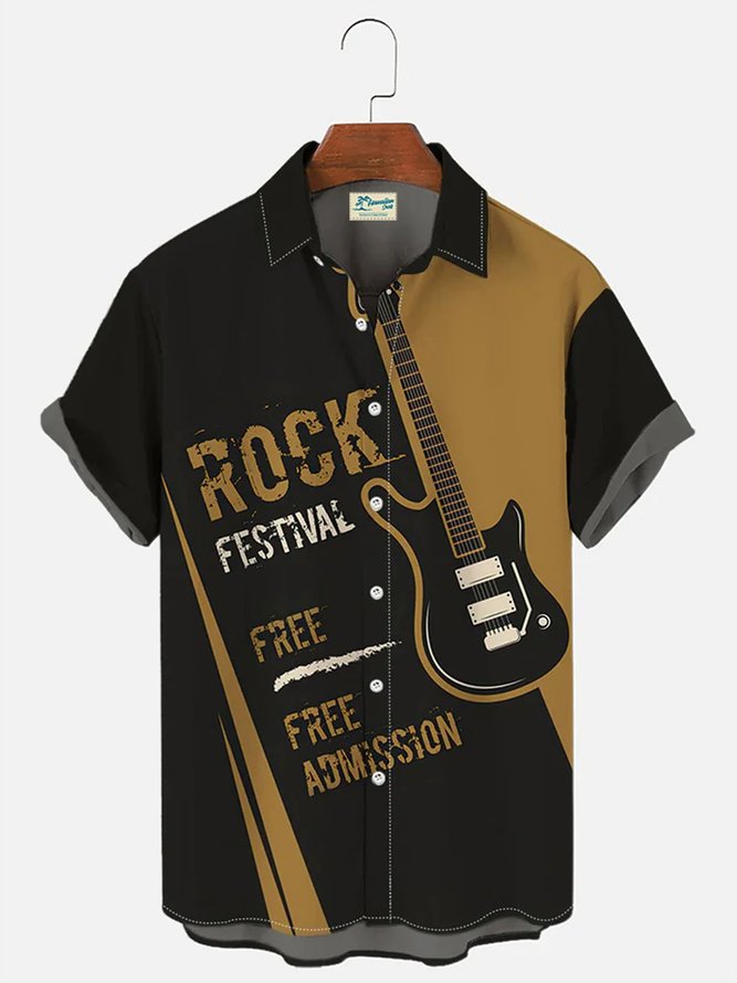 Men's Retro Rock Heavy Metal Festival Print Short Sleeve Hawaiian Shirt