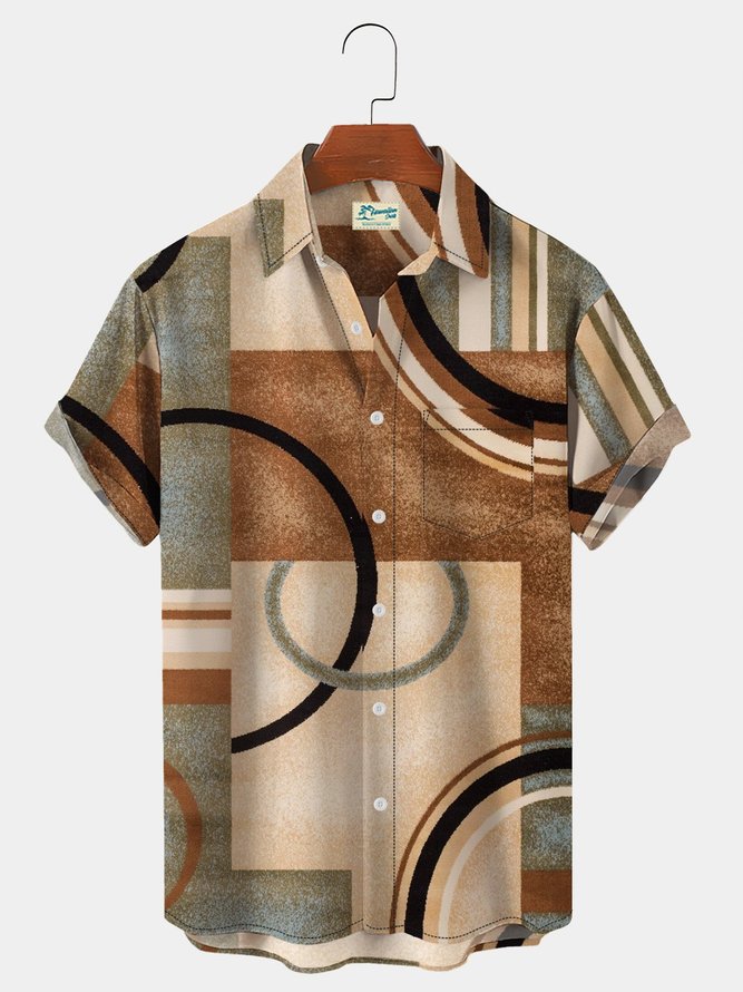 Royaura Men's Casual Geometric Design Home Art Short Sleeve Big Plus Size Shirts