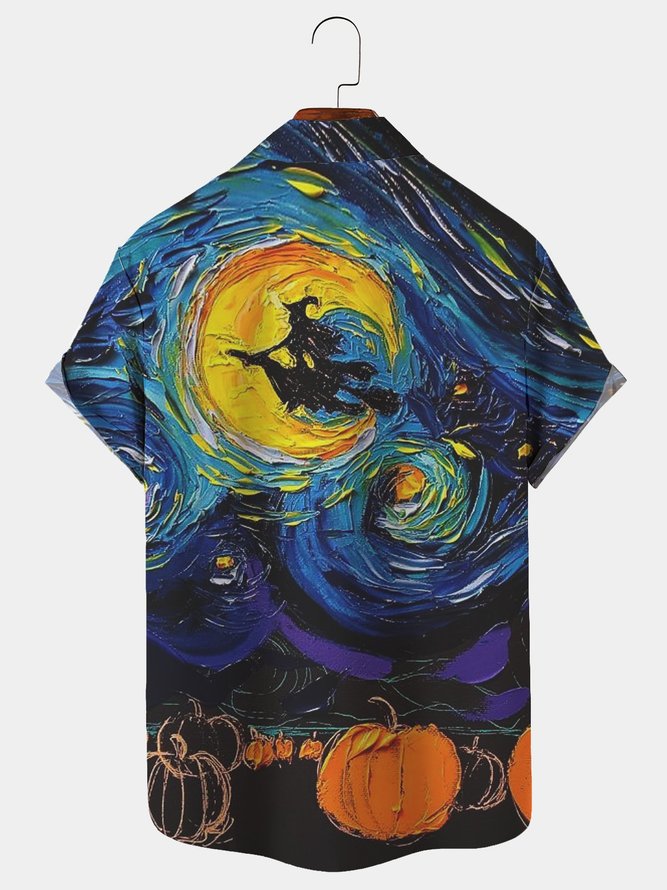 Men's Halloween Art Starry Hawaiian Short Sleeve Shirt