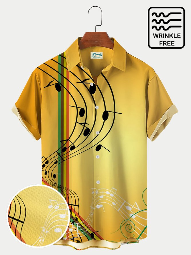 Men's Vintage Music Print Seekers Wrinkle Free Short Sleeve Shirt