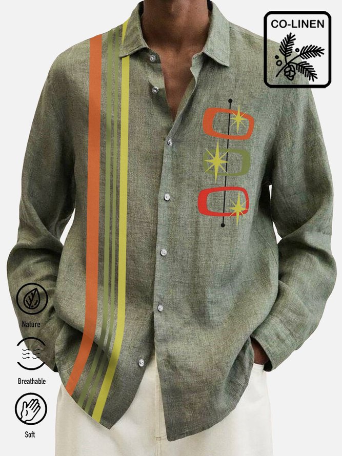 Men's Long Sleeve Bowling Shirts Geometric Art Contrast Cotton Linen Plus Size Tops