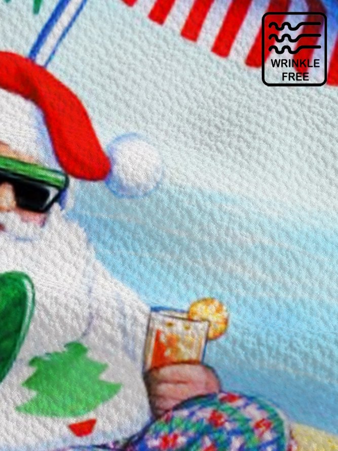 Men's Holiday Hawaiian Shirts Santa Cartoon Beach Vacation Wrinkle Free Seersucker Shirts