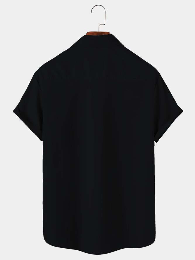 Men's Black Casual Shirts Electric Guitar Lightning Art Wrinkle Free Plus Size Tops