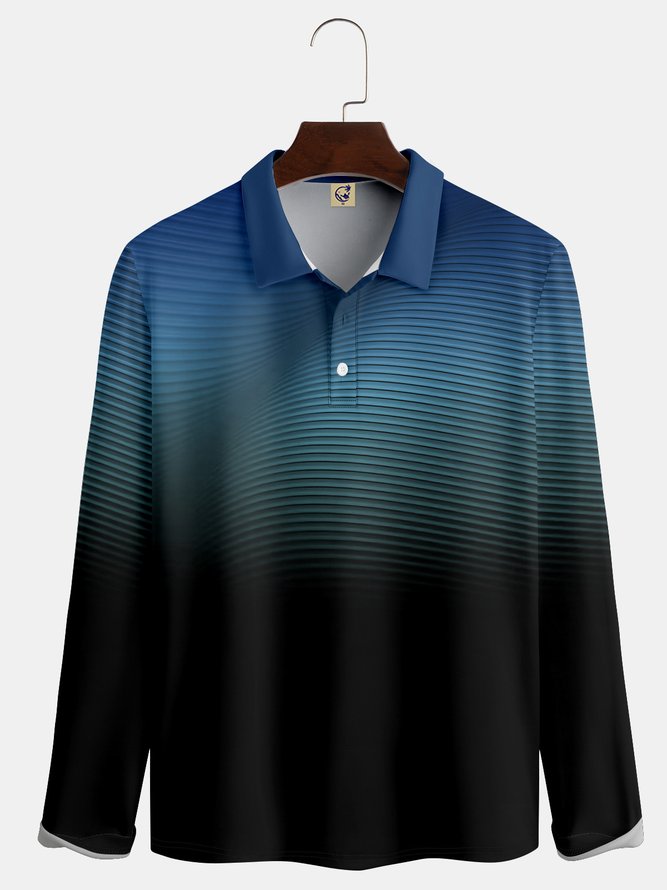 Striped Gradient Buttons Long Sleeve Polo