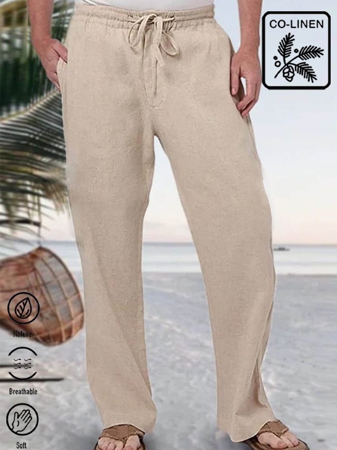 Royaura Men's Holiday Casual Cotton Linen Blend Breathable Trousers Seaside Hawaiian Pants