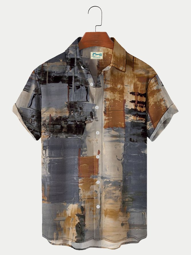 Royaura Men's Casual Textured Gradient Hawaiian Shirt Seersucker No Crinkle Buttons