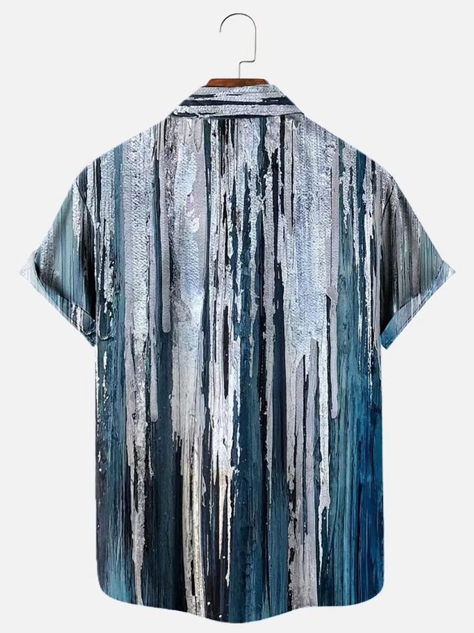 Royaura Mens Vintage Striped Texture Short Sleeve Shirts Breathable Big and Tall Shirts