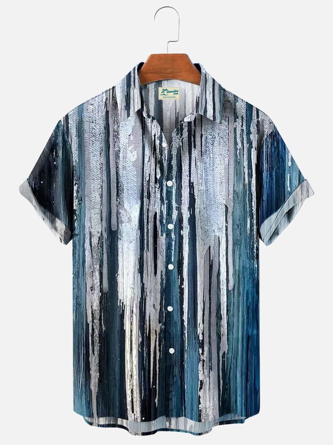 Royaura Mens Vintage Striped Texture Short Sleeve Shirts Breathable Big and Tall Shirts