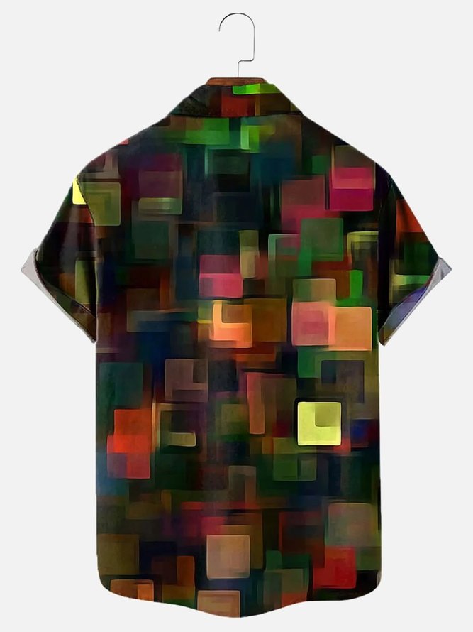 Royaura Men's Vintage Colorful Geometric Aloha Shirts Button Up Big and Tall Shirts