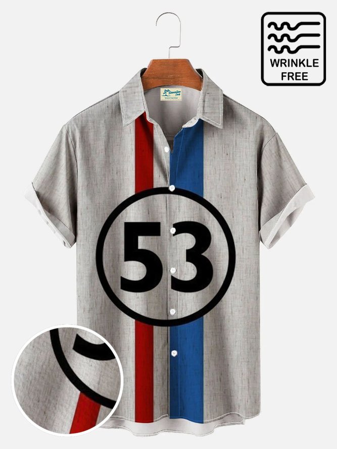 Royaura Men's Retro Racing Stripe Print Bowling Shirts Seersucker Button Up Big and Tall Shirts