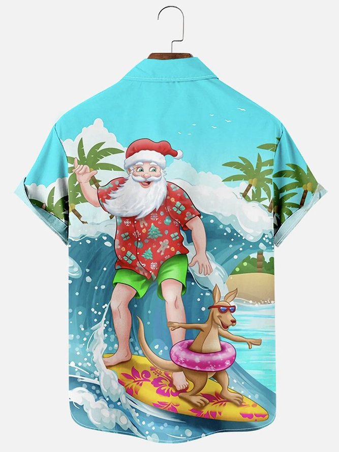 Royaura Men's Holiday Santa Beach Hawaiian Short Sleeve Shirt Button Up