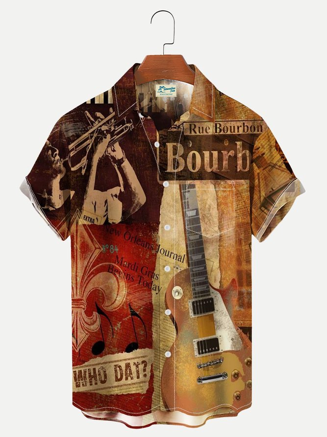 Royaura Mens Vintage Guitar Classic Music Jazz Shirts Tuckless Button Plus Size Shirts
