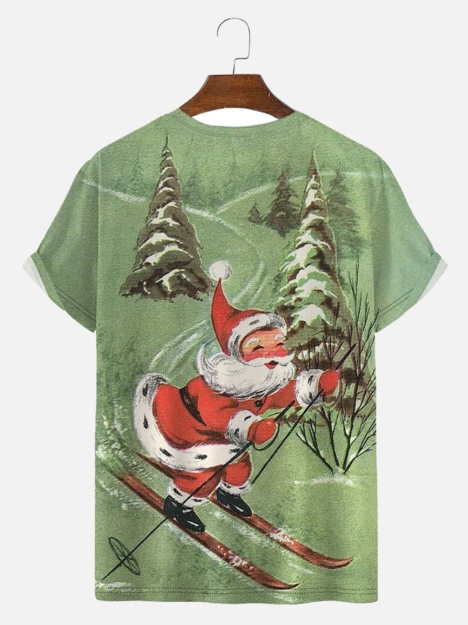 Royaura Men's Ski Santa Merry Christmas Short Sleeve T-Shirt