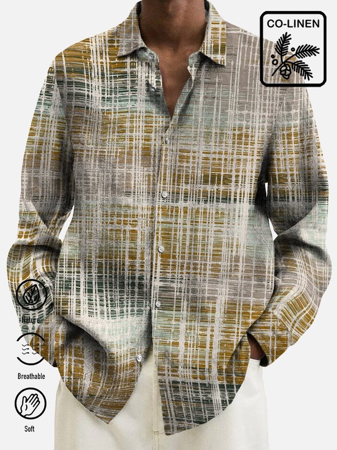 Royaura Men's Outdoor 60's Abstract Textured Long Sleeve Shirt Camp Travel Cotton Linen Plus Size Shirts