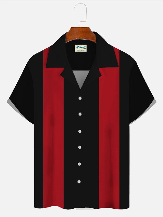 Royaura Men's Vintage Bowling Shirts Black Tuckless Cuba Collar Shirts